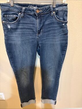 Riders by Lee Women's Mid-Dark Blue Cropped Roll-Cuff Jeans